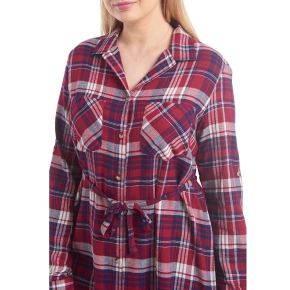 🔥 Flannel Plaid Shirt Dress Red Medium Large XXL - Picture 2 of 3
